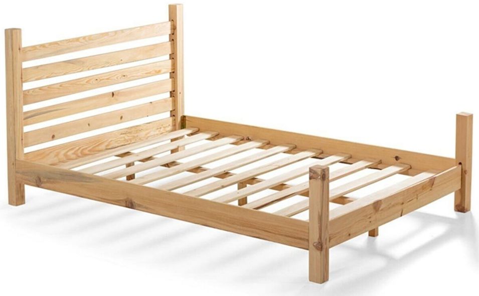 Lit en bois massif marron clair vernis mat Orlanda - 7 tailles - Photo n°1