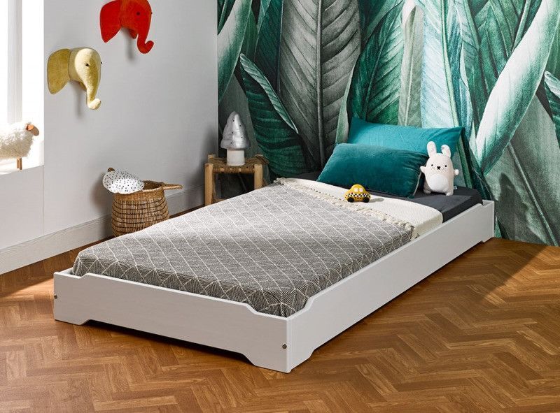 Lit enfant 90x190 cm pin massif blanc Lokka - Photo n°1