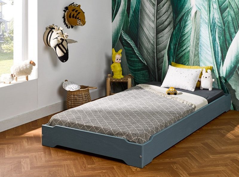 Lit enfant 90x190 cm pin massif vert mousse Lokka - Photo n°1