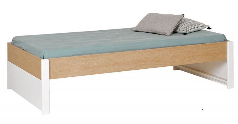 Lit enfant 90x200 cm blanc et chêne clair avec sommier Nomade - Photo n°1