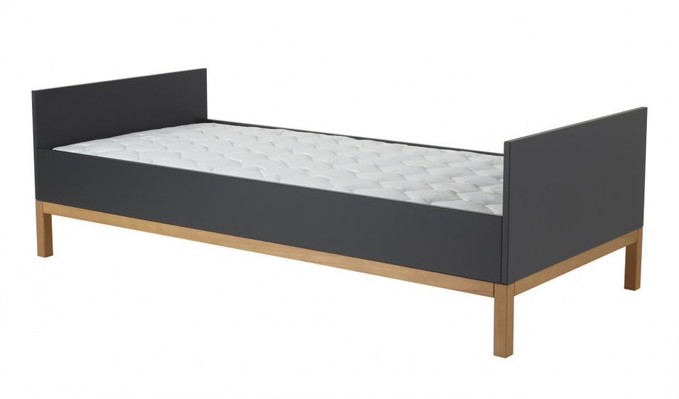 Lit enfant 90x200 cm bois anthracite et pieds hêtre massif Miel - Photo n°1