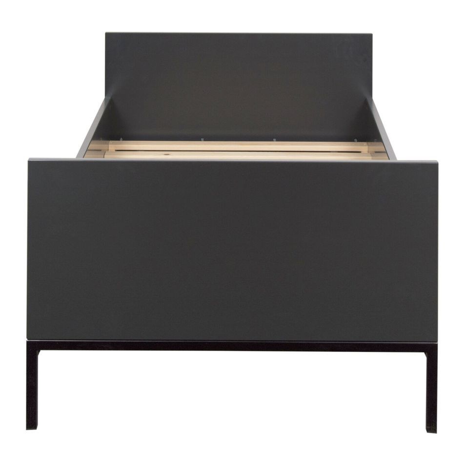 Lit enfant 90x200 cm bois anthracite et pieds métal noir Vania - Photo n°1