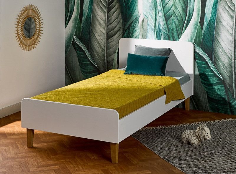 Lit enfant 90x200 cm bois blanc et chêne clair Ness - Photo n°1