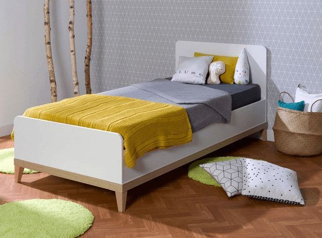 Lit enfant 90x200 cm bois blanc et hêtre clair Evidence - Photo n°1