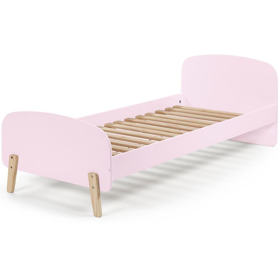 Lit enfant 90x200 cm bois vieux rose et pieds pin massif clair Kiddy - Photo n°1
