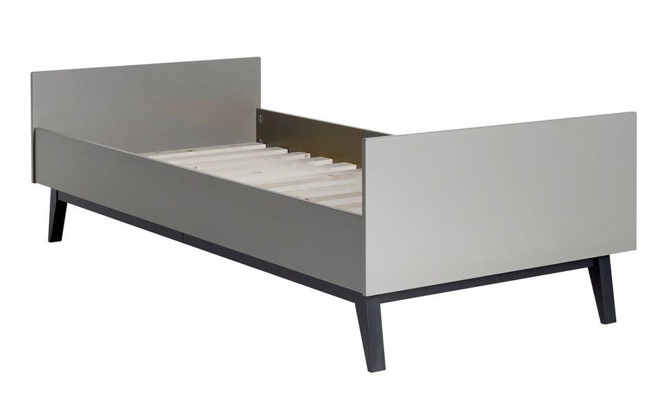 Lit enfant 90x200 cm laqué gris et pieds hêtre massif Nandy - Photo n°1