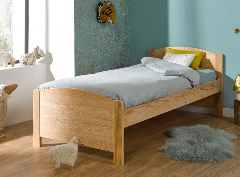 Lit enfant 90x200 cm pin massif clair Opale - Photo n°1