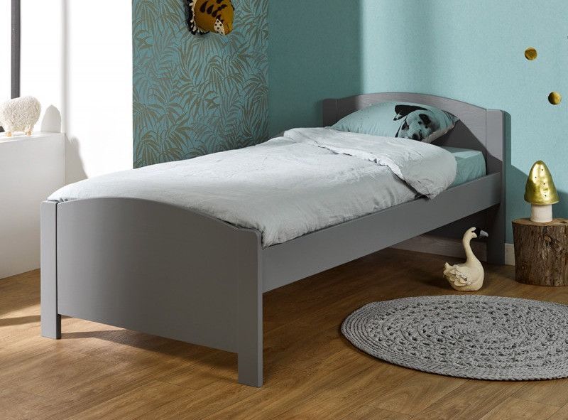 Lit enfant 90x200 cm pin massif gris Opale - Photo n°1