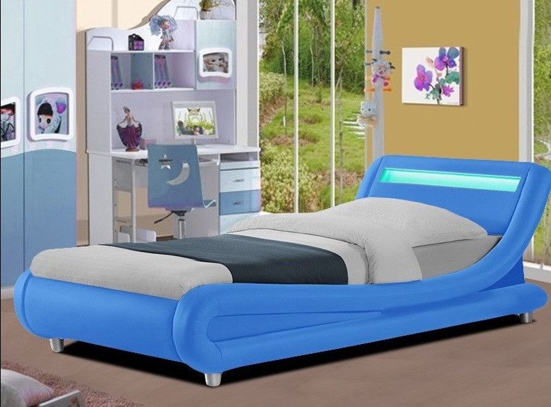 Lit enfant à LED synthétique bleu Rolina 90x190 cm - Photo n°1