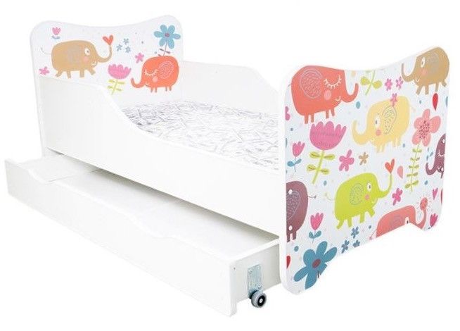 Lit enfant à tiroir et matelas 70x140 cm Elephants - Photo n°1