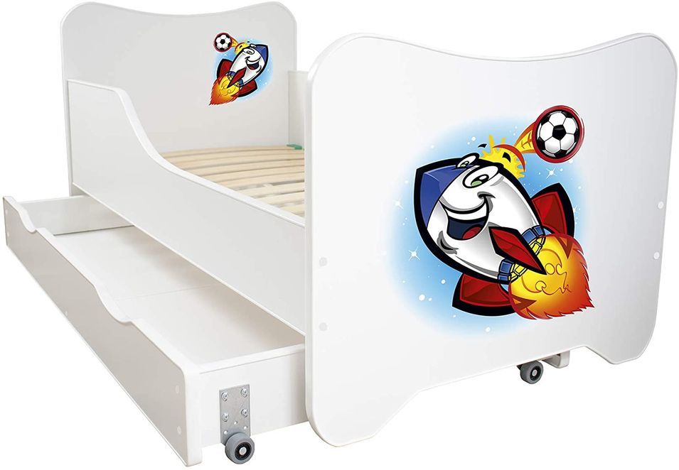 Lit enfant à tiroir et matelas 70x140 cm Fusée - Photo n°1