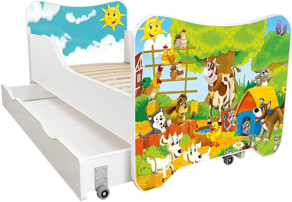 Lit enfant à tiroir et matelas 70x140 cm La ferme - Photo n°1