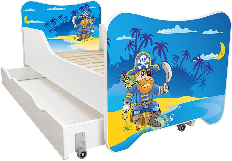 Lit enfant à tiroir et matelas 70x140 cm Pirate - Photo n°1