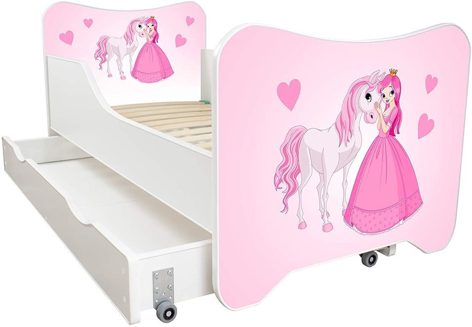 Lit enfant à tiroir et matelas 70x140 cm Princesse et cheval - Photo n°1