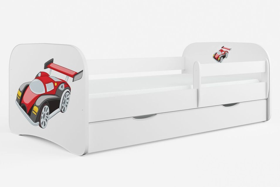 Lit enfant automobile avec sommiers et barrière de sécurité amovible Drimy - Photo n°1