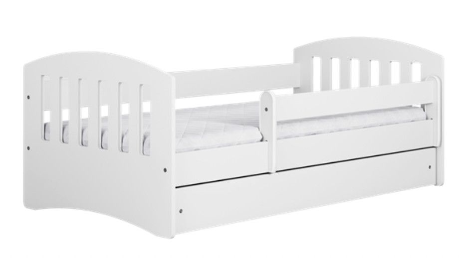 Lit enfant avec barrière de sécurité amovible blanc Klaky - Photo n°1