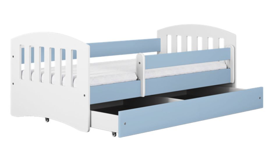Lit enfant avec barrière de sécurité amovible bleu Klaky - Photo n°1