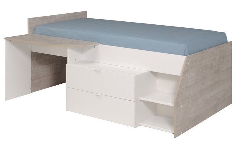Lit enfant avec rangement bois blanc et gris Milka 90x190 cm - Photo n°1