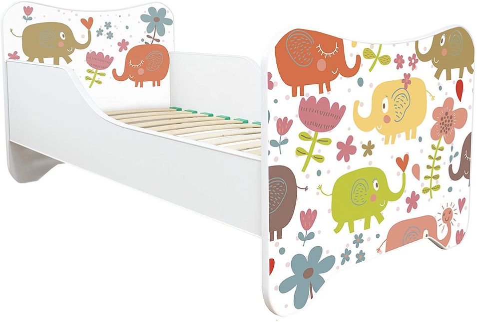 Lit enfant avec sommier et matelas Elephants 70x140 cm - Photo n°1