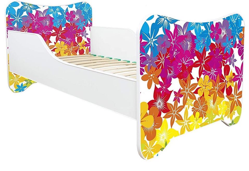 Lit enfant avec sommier et matelas Fleurs 70x140 cm - Photo n°1