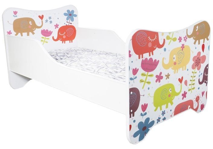 Lit enfant avec sommier et matelas un monde joyeux éléphants 80x160 - Photo n°1