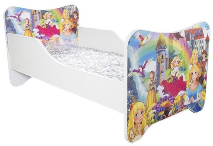 Lit enfant avec sommier et matelas un monde joyeux princesse 80x160 - Photo n°1