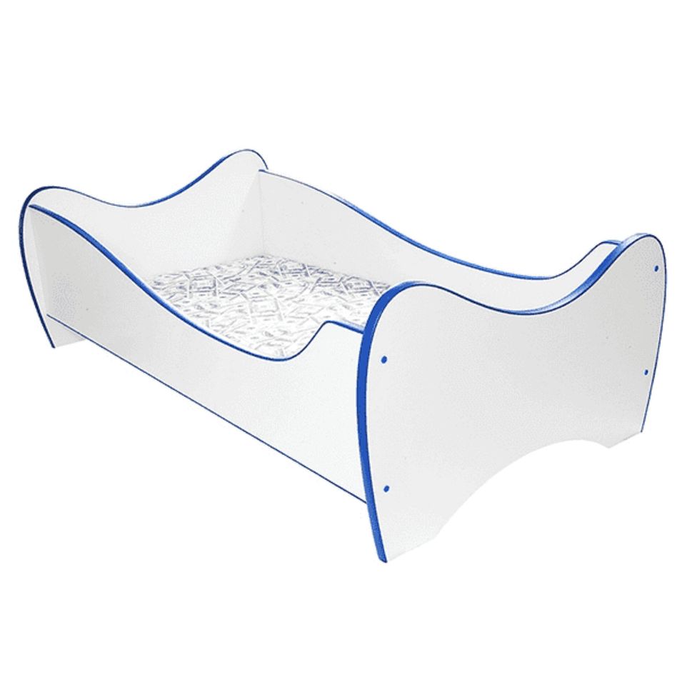 Lit enfant blanc et bleu 80x160 cm avec sommier et matelas Shoopy - Photo n°1