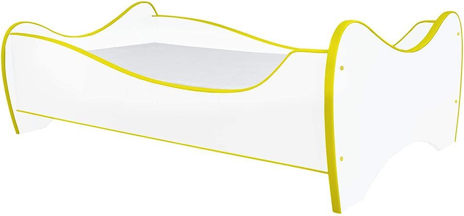 Lit enfant blanc et jaune 70x140 cm avec sommier et matelas Shoopy - Photo n°1