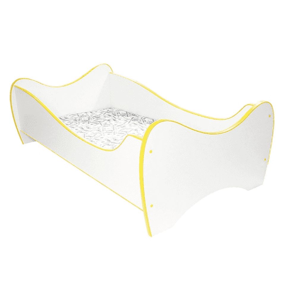 Lit enfant blanc et jaune 80x160 cm avec sommier et matelas Shoopy - Photo n°1