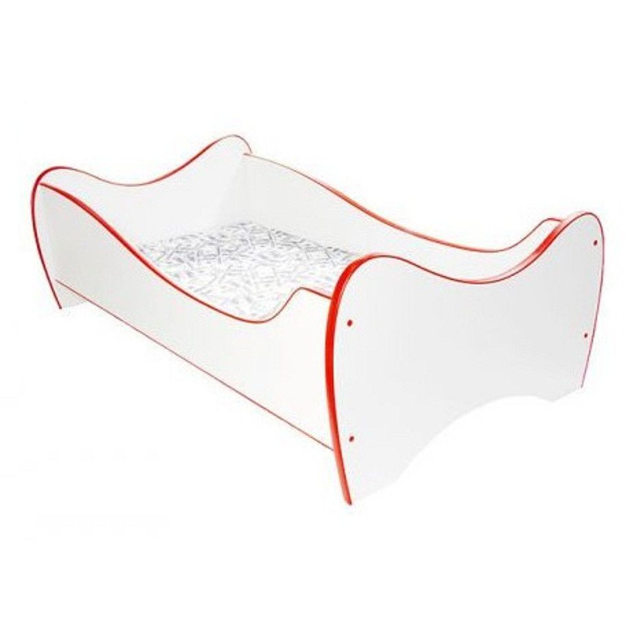 Lit enfant blanc et rouge 80x160 cm avec sommier et matelas Shoopy - Photo n°1