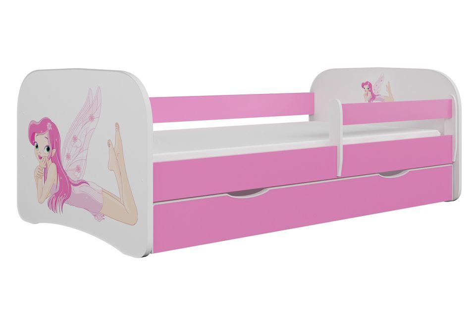Lit enfant rose fée avec papillons avec sommiers et barrière de sécurité amovible Drimy - Photo n°1