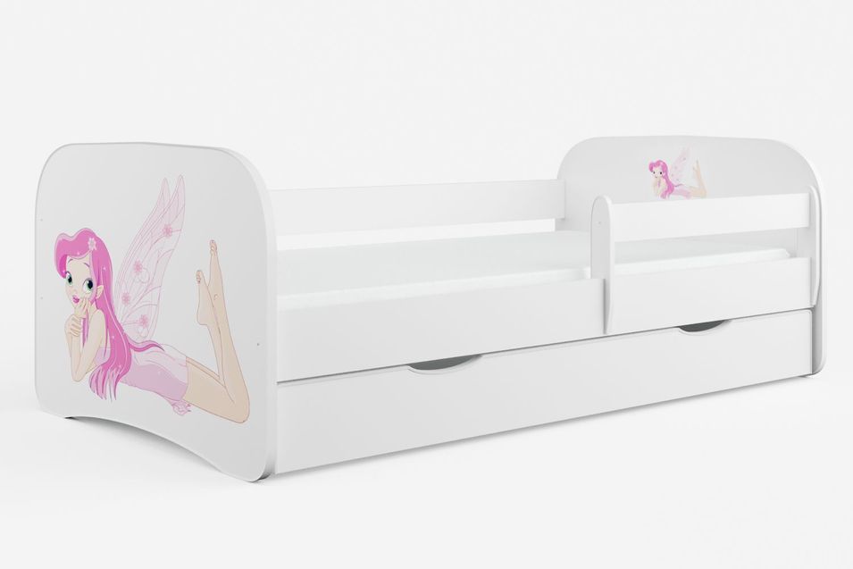 Lit enfant blanc petite fée avec sommiers et barrière de sécurité amovible Drimy - Photo n°1