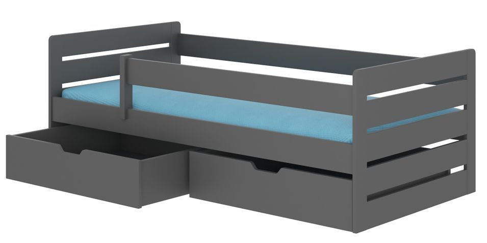 Lit enfant bois pin gris graphite 90x200 cm avec 2 tiroirs de rangement Kiko - Photo n°1
