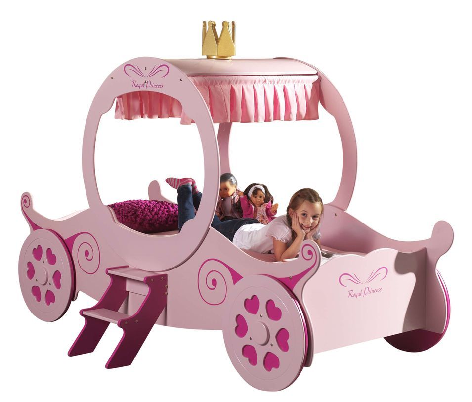 Lit enfant carrosse de princesse KATT 90x200 cm – Bois rose – Sommier inclus - Photo n°1
