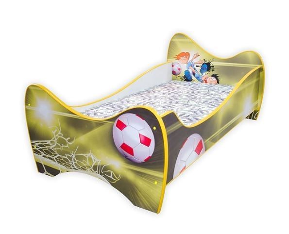 Lit enfant football jaune 70x140 cm - Sommier et matelas inclus - Photo n°1