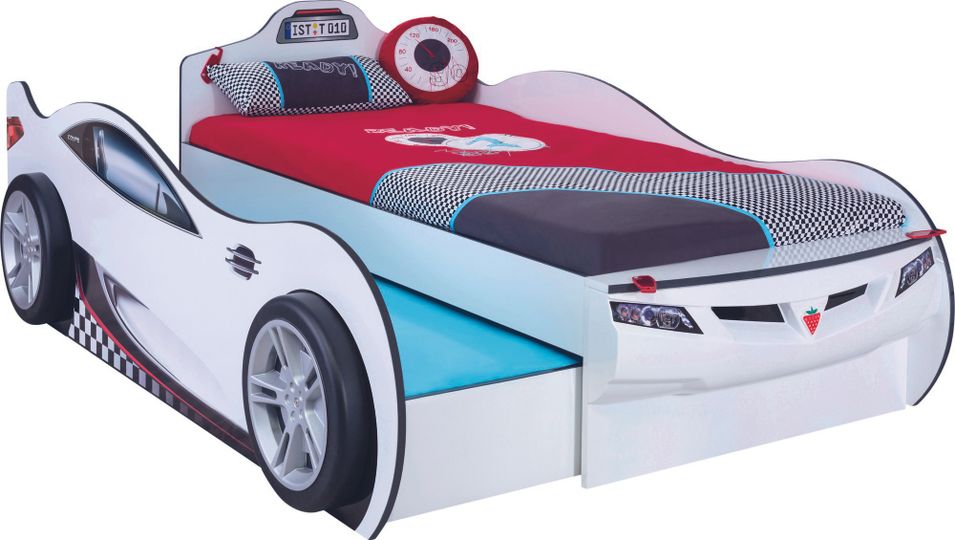 Lit enfant gigogne voiture de course blanche Racing Kup 90x190 cm - Photo n°1