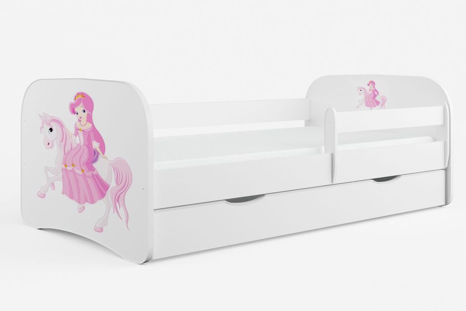 Lit enfant princesse à cheval avec sommiers et barrière de sécurité amovible Drimy - Photo n°1