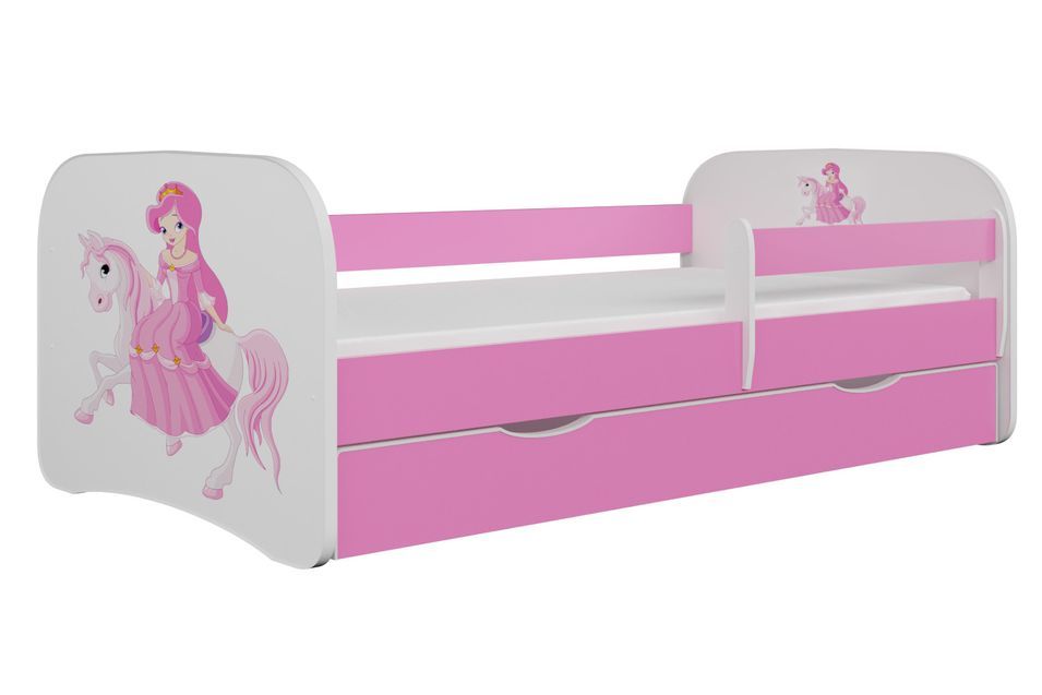 Lit enfant princesse rose à cheval avec sommiers et barrière de sécurité amovible Drimy - Photo n°1