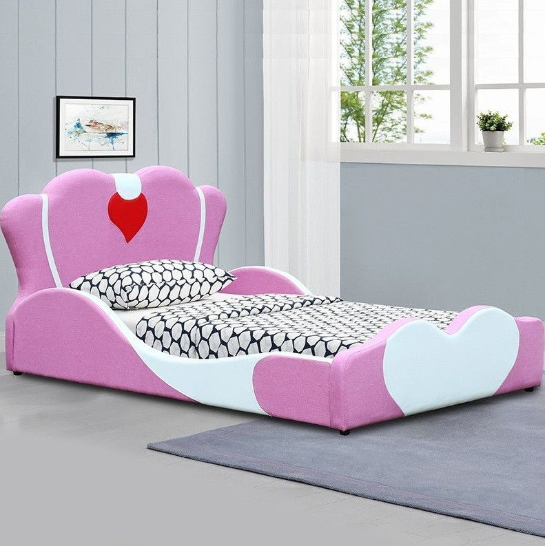 Lit enfant princesse tissu rose et blanc Fairy 90x190 cm - Photo n°1