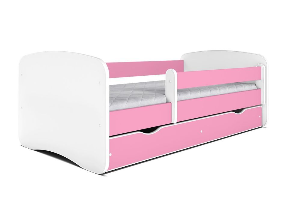 Lit enfant rose avec sommiers et barrière de sécurité amovible Drimy - Photo n°1