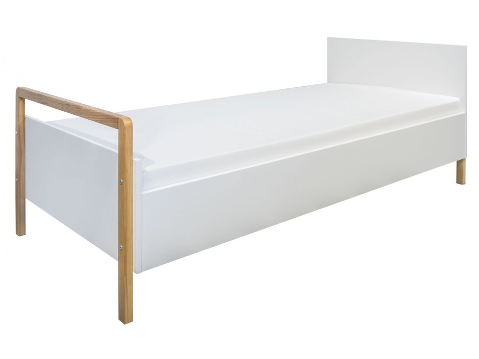 Lit enfant scandinave blanc et bois de chêne vernis Vanka 80x180 cm - Photo n°1