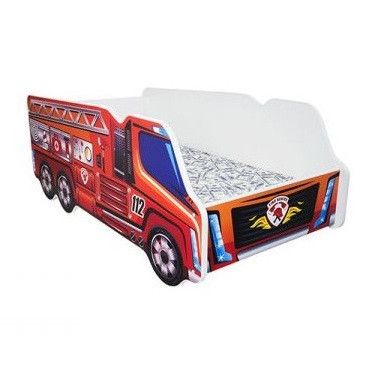 Lit enfant truck pompier 70x140 cm - Sommier et matelas inclus - Photo n°1