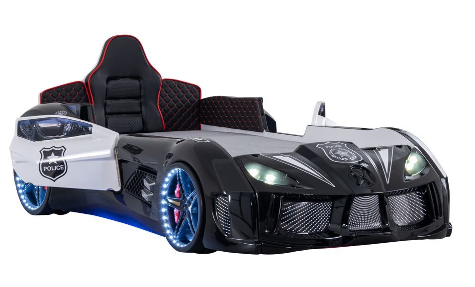 Lit enfant voiture de police noir SPEED – 90 x 190 cm - Photo n°1