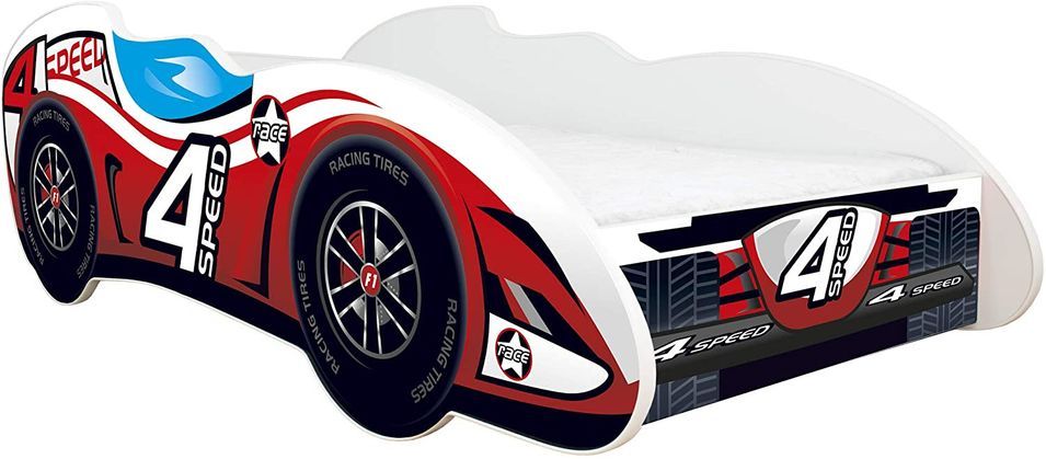 Lit enfant voiture F1 Speed rouge 70x140 cm - Sommier et matelas inclus - Photo n°1
