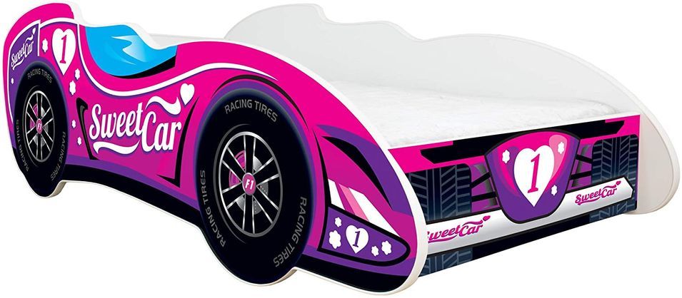 Lit enfant voiture F1 Tweet car rose 70x140 cm - Sommier et matelas inclus - Photo n°1