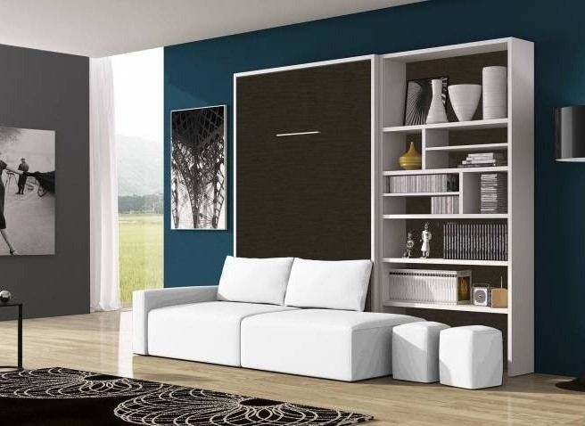 Lit escamotable 140x190 avec canapé et bibliothèque Moba - Photo n°1