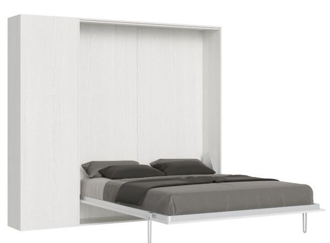 Lit escamotable 140x190 cm avec 1 colonne de rangement bois blanc kanto - Photo n°1