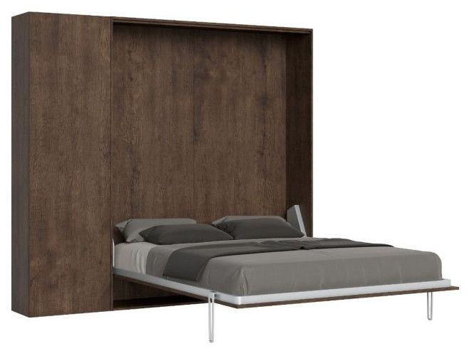 Lit escamotable 160x190 cm avec 1 colonne de rangement bois noyer kanto - Photo n°1