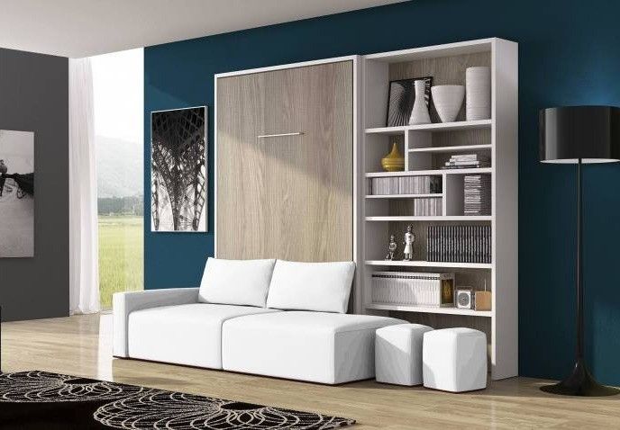 Lit escamotable 80x180 avec canapé et bibliothèque Moba - Photo n°1