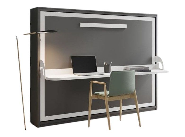 Lit escamotable avec bureau 140x190 anthracite P 35 Kinoa - Photo n°1